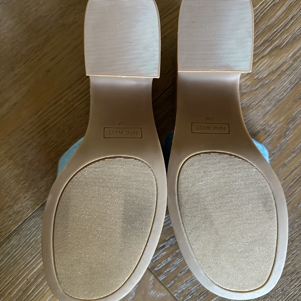 NINE WEST Barata Platform Cork Slide Sandal Denim Blue Size 9